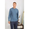 Erkek Penye Uzun Kol Pijama Takımı İndigo
