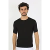 Erkek Sıfır Yaka Likralı Siyah T-Shirt