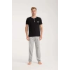 Erkek Siyah Düğmeli Yaka Kısa Kol Pijama Takımı