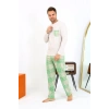 Erkek Uzun Kol Penye Krem Pijama Takımı