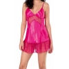 Fuşya Saten Mini Gecelik Zarif Kadın Gece Elbisesi