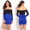 Giyim  B101392 Çift Renkli Straplez Uzun Kollu Mini Elbise
