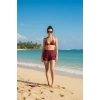 Giyim Bordo 3’lü Bikini Takımı Şortlu Yandan Bağlamalı Üçgen Üst Esnek Kadın Mayo