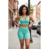 Giyim Kadın Açık Mavi Fit Görünümlü Yüksek Bel Spor Crop Top Şort Takımı