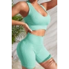 Giyim Kadın Açık Mavi Fit Görünümlü Yüksek Bel Spor Crop Top Şort Takımı
