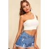 Giyim Kadın Beyaz Fit Görünümlü Tek Omuz Crop Top Büstiyer