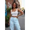 Giyim Kadın Beyaz Kalın Askılı Crop Top Büstiyer Esnek Kumaş Şık Basic Kadın Üst Giyim