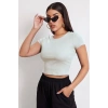 Giyim Kadın Beyaz Modern Fit Yuvarlak Yaka Crop Bluz