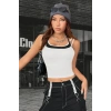 Giyim Kadın Beyaz Siyah Çift Renk Çapraz Askılı Crop Top Bluz Şık Esnek