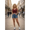 Giyim Kadın Bordo Modern Fit Kare Yaka Crop Top Bluz