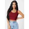 Giyim Kadın Bordo Modern Fit Kare Yaka Crop Top Bluz