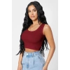 Giyim Kadın Bordo Modern Fit Kare Yaka Crop Top Bluz
