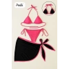 Giyim Kadın Fuşya Siyah 3’lü Pareolu Bikini Takımı