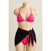 Giyim Kadın Fuşya Siyah 3’lü Pareolu Bikini Takımı