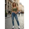 Giyim Kadın Haki Yeşili Kalın Askılı Crop Top Büstiyer Esnek Kumaş Şık Basic Kadın Üst Giyim