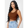 Giyim Kadın Kahverengi Modern Fit Kare Yaka Crop Top Bluz