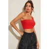 Giyim Kadın Kırmızı Fit Görünümlü Tek Omuz Crop Top Büstiyer