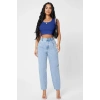 Giyim Kadın Lacivert Modern Fit Kare Yaka Crop Top Bluz