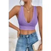 Giyim Kadın Lila Modern Fit Çapraz Sırt Detaylı Şık Crop Top Büstiyer