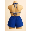 Giyim Kadın Mavi Şortlu Belden Ve Boyundan Bağlamalı Bikini Takımı