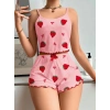 Giyim Kadın Pembe Çilek Desenli Şortlu Pijama Takımı 5056