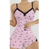Giyim Kadın Pembe Kalp Desenli Askılı Şortlu Pijama Takımı Rahat Şık 2’li Set