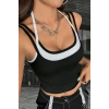 Giyim Kadın Siyah Beyaz Çift Renk Çapraz Askılı Crop Top Bluz Şık Esnek