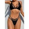 Giyim Kadın Siyah File Detaylı Özel Bikini Takımı