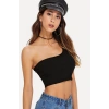 Giyim Kadın Siyah Fit Görünümlü Tek Omuz Crop Top Büstiyer