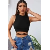 Giyim Kadın Siyah Modern Fit Çapraz Bağlamalı Crop Top Büstiyer