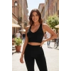 Giyim Kadın Siyah Modern Fit Derin Göğüs Dekolteli Şık Crop Top Bluz