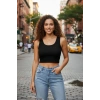Giyim Kadın Siyah Modern Fit Kare Yaka Crop Top Bluz