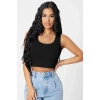 Giyim Kadın Siyah Modern Fit Kare Yaka Crop Top Bluz