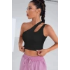Giyim Kadın Siyah Modern Fit Tek Omuz Cut Out Detaylı Crop Top Bluz