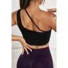 Giyim Kadın Siyah Modern Fit Tek Omuzlu Çapraz Askılı Crop Top Büstiyer