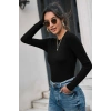Giyim Kadın Siyah Soft Basic Uzun Kol Crop Top Bluz Premium Stil