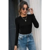 Giyim Kadın Siyah Soft Basic Uzun Kol Crop Top Bluz Premium Stil