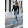 Giyim Kadın Siyah Soft Basic Uzun Kol Crop Top Bluz Premium Stil