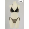 Giyim Kadın Siyah Ve Leopar Detaylı Yandan Bağlamalı Bikini Takımı