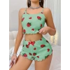 Giyim Kadın Yeşil Çilek Desenli Şortlu Pijama Takımı 5060