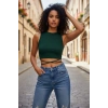 Giyim Kadın Yeşil Modern Fit Çapraz Bağlamalı Crop Top Büstiyer