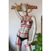 Giyim Kırmızı Deri Göğüs Üzeri Harness Ve Jartiyer Harness