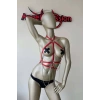 Giyim Kırmızı Ve Zincir Detaylı Şık Deri Harness - Brf3