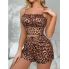 Giyim Leopar Desenli İnce Askılı Şortlu Pijama Takımı