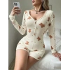 Giyim Pamuklu Ekru Ayıcık Desenli Düğmeli Tulum Pijama