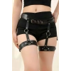 Giyim Siyah Deri Jartiyer Harness - Brf804