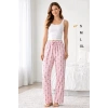 Giyim Viskon Pamuklu Kadın Açık Pembe Desenli Pijama Pantolon - Mg007 -