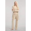 Kadın Bej Kısa Kimono 3’lü Takım Yumuşak Dokulu Şık Rahat Ev Giyim Seti