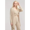Kadın Bej Yumuşak Dokulu Dökümlü Kısa Kimono Şık ve Rahat Ev Giyim