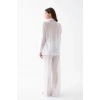 Kadın Beyaz Şeffaf Jakar Düğmeli Pijama Takımı